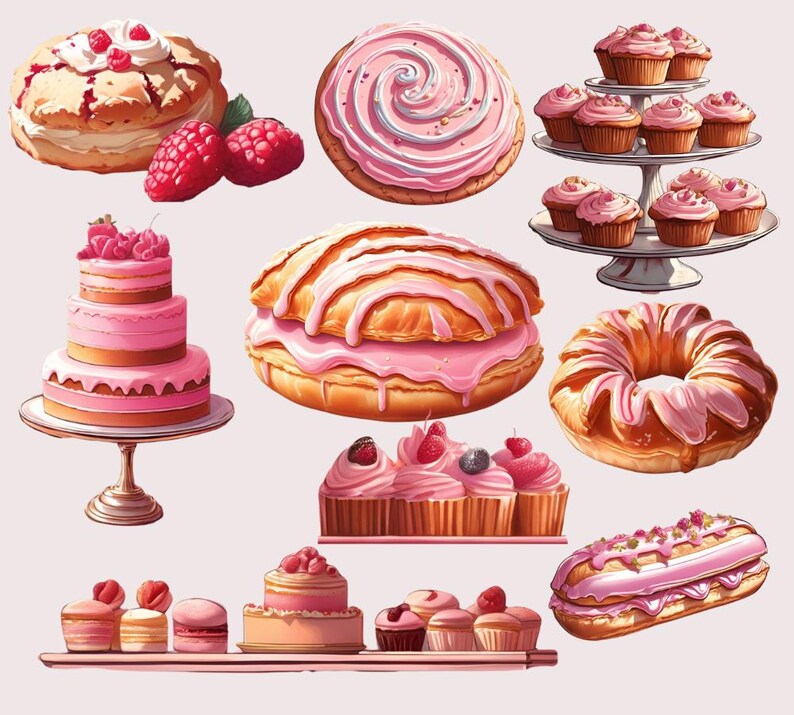 Pink Patisserie Clipart | Pastel Bakery Graphics | Cute Pastry PNG ...