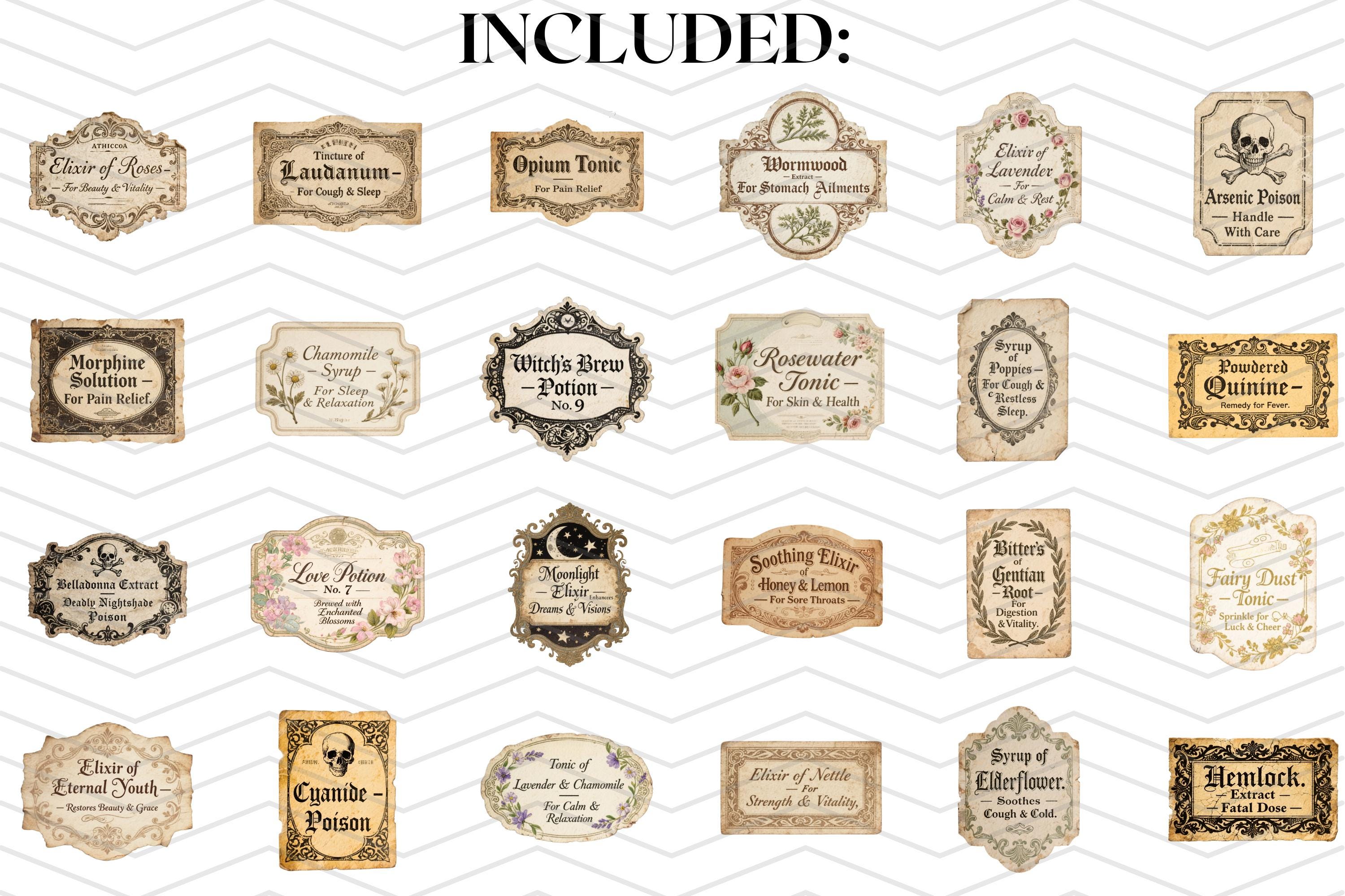Victorian Apothecary Labels Clipart Bundle | Vintage Ephemera, Herbal ...