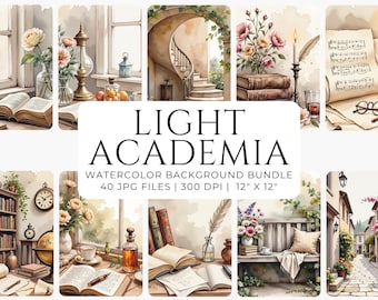 Light Academia Watercolor Backgrounds | JPG Papers | Vintage Cozy Victorian Library, Cafe Junk Journal, Scrapbook Aesthetic Digital Ephemera