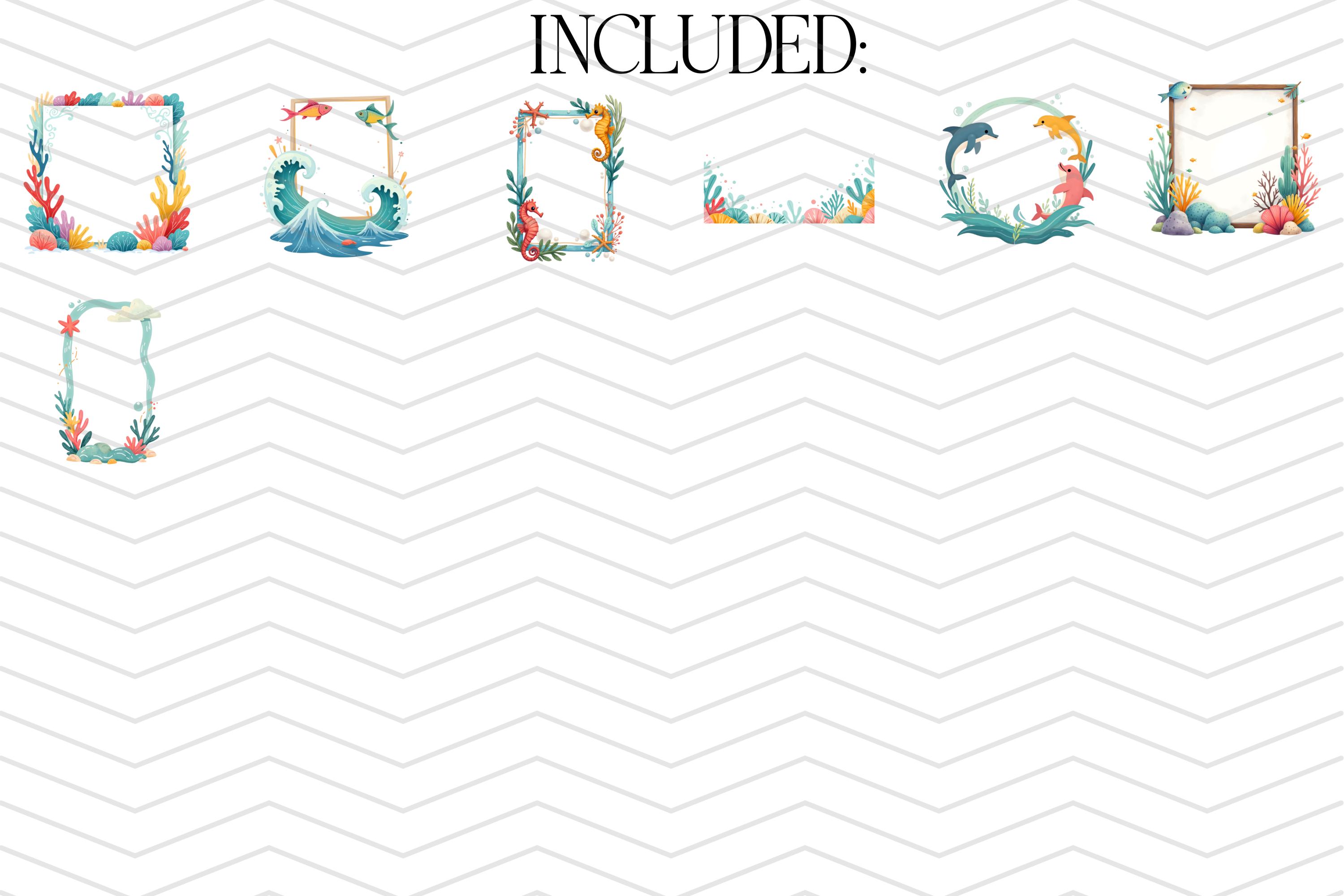 Underwater Adventure Borders Frames Clipart, Ocean Coral Mermaid Sea ...