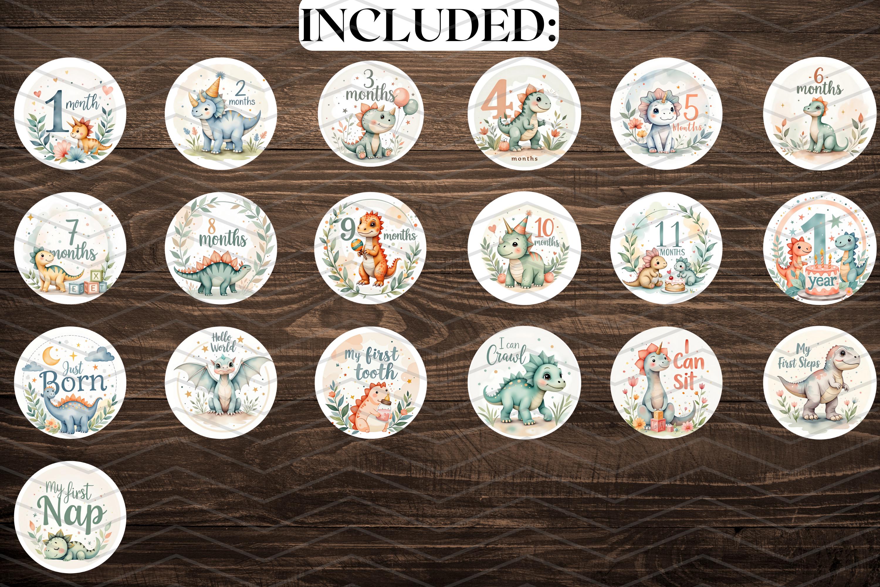 Dinosaur Baby Milestone Marker Cards | Watercolor Dino Monthly ...