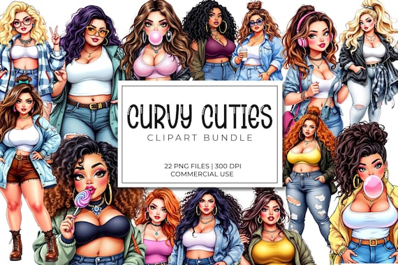 Curvy Cutie Clipart Bundle | Plus Size Girls in Y2K Fashion | Body Positive PNGs | Fat Babe Aesthetic | Digital Download Clip Art Graphics