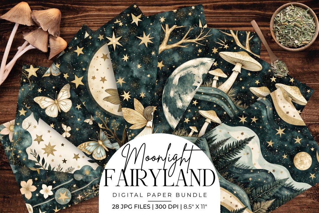 Moonlight Fairyland Digital Paper Bundle, Celestial Fairy Backgrounds ...