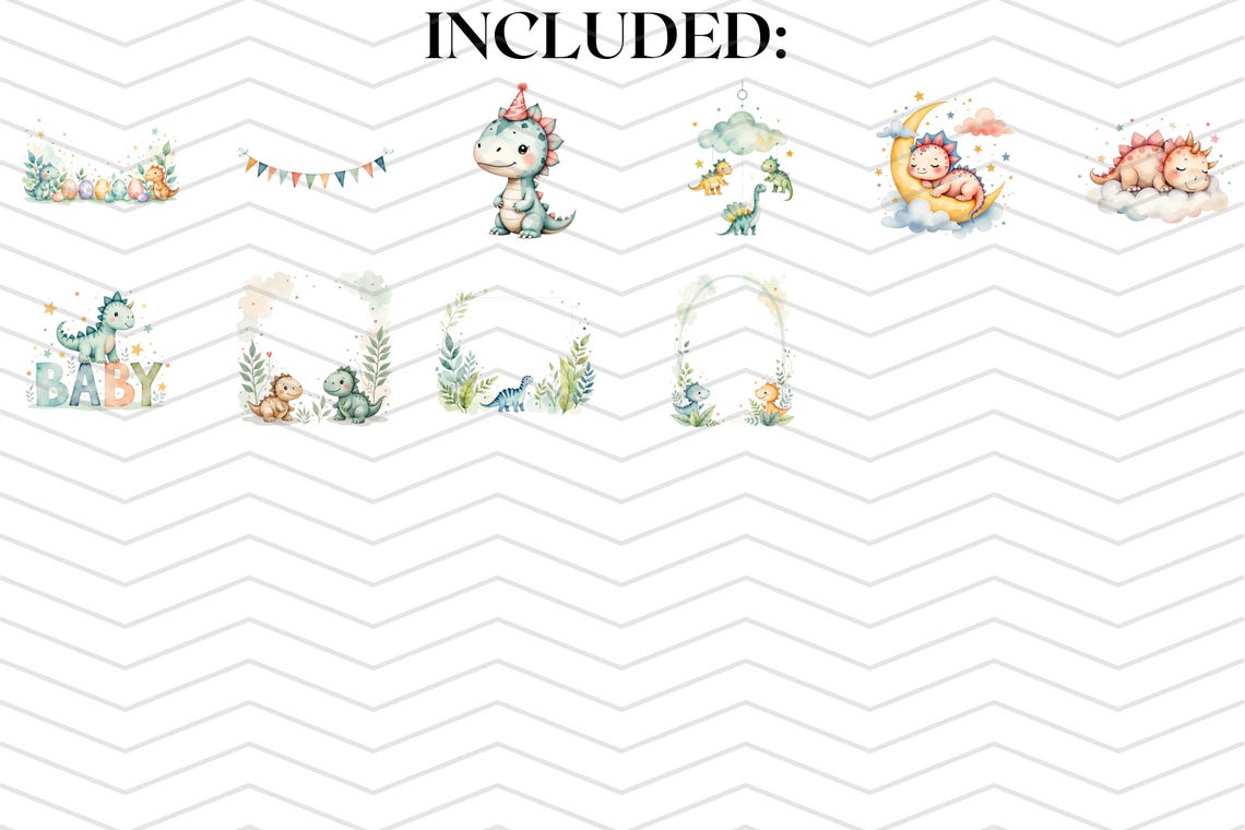 Dino Baby Clipart Bundle | Watercolor Dinosaur Nursery Clipart Set ...