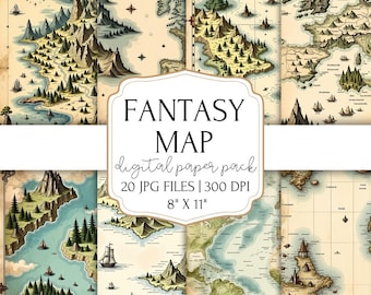 Fantasy Map Digital Paper Pack | Vintage RPG Cartography Backgrounds | DnD, Junk Journal, Scrapbooking & Printable Ephemera | Antique Paper