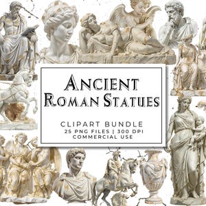 Ancient Roman Statue Clipart Bundle | Classical Marble Sculpture PNGs | Greco-Roman Art, Busts, Goddesses, Cherubs | Vintage Digital Art