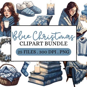 Watercolor Christmas Clipart, Blue Christmas Winter Clipart, Christmas PNG, Printable Christmas Graphics, Christmas Party Invite
