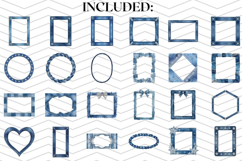 Denim & Diamonds Borders and Frames Clipart Bundle | Western Glam ...