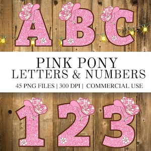 Pink Sparkly Cowgirl Alphabet Clipart | Western Glitter Letters, Numbers & Punctuation | Country Girl Digital Letters | PNG Graphics Bundle