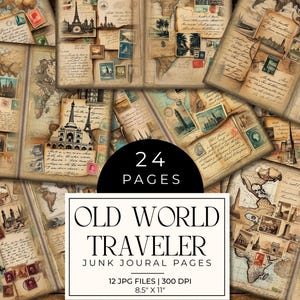Old World Traveller Junk Journal Pages | Vintage Travel Digital Paper Bundle | Antique Map Ephemera Printable Kit | Nostalgic Scrapbook JPGs