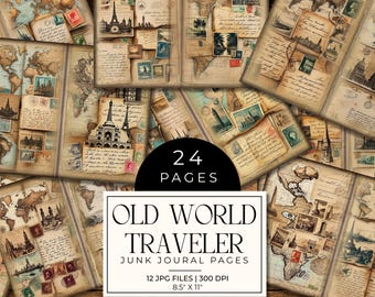 Old World Traveler Junk Journal Seiten | Vintage Reise Digitales Papier Bundle | Antike Karte Ephemera Printable Kit | Nostalgische Scrapbook JPGs