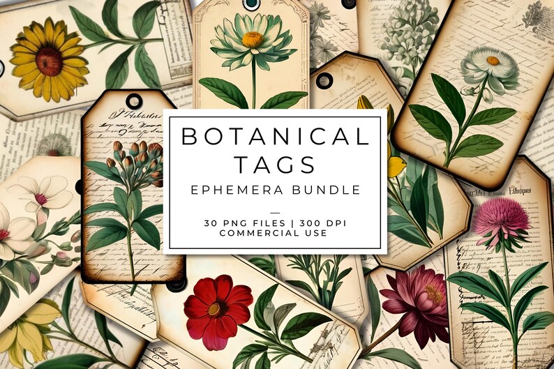 Vintage Botanical Tags Printable Ephemera Bundle – Antique Flower Tags ...