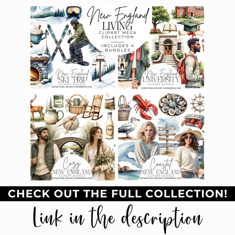 Coastal New England Clipart Bundle | Nautical Summer Aesthetic PNGs | Lobster, Lighthouse, Cape Cod, Ocean Seaside Digital Art Graphics image 7