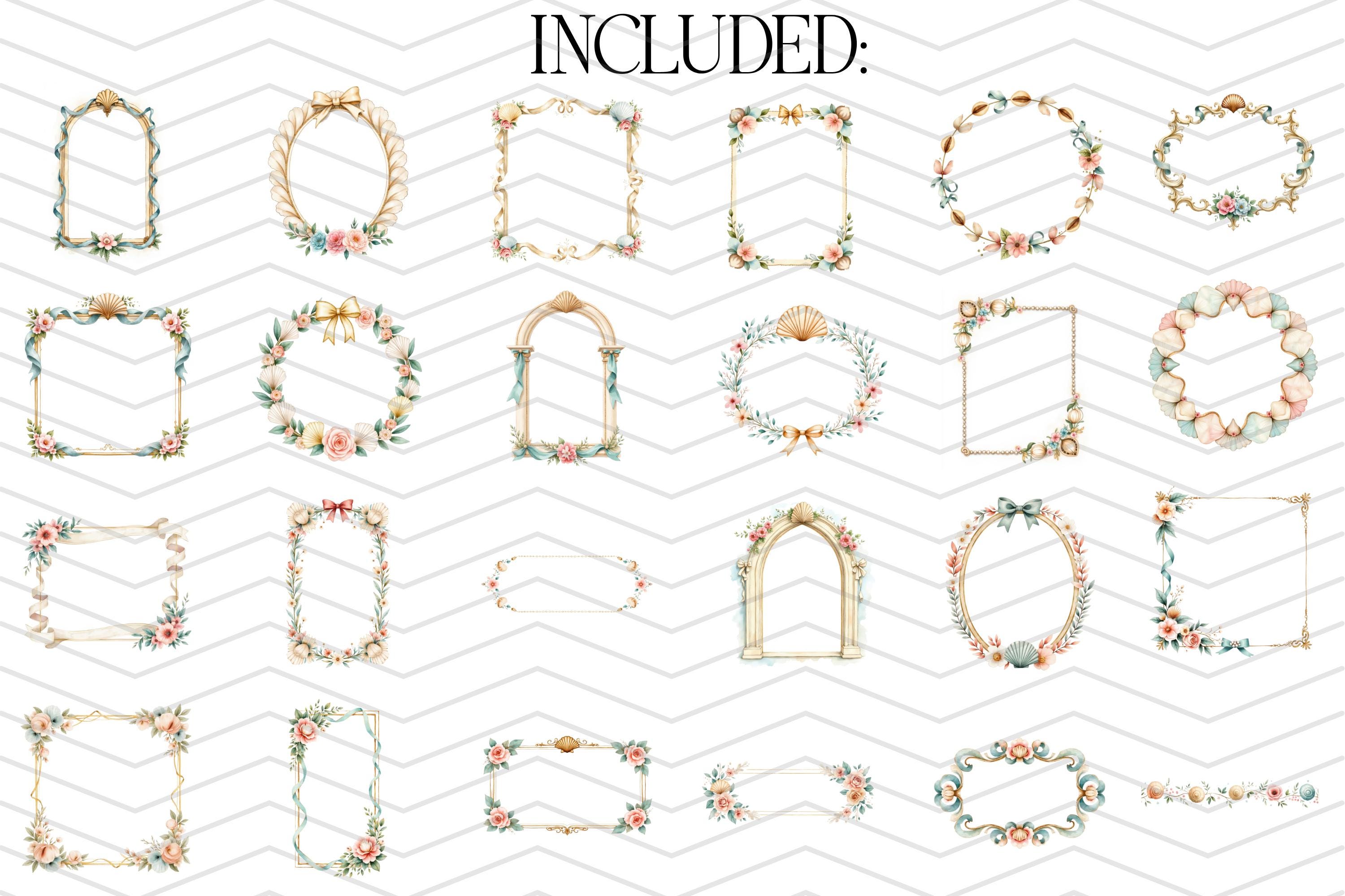 Coastal Rococo Borders & Frames Clipart Bundle, French Shell Frames ...