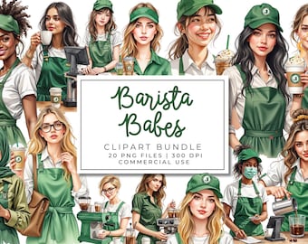 Barista Babes Clipart Bundle | Kaffee Mädchen PNGs | Barista Mädchen Clip Art | Espresso Cafe Ästhetik | Kaffeeliebhaber Grafik