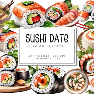 Sushi Clipart Bundle, Kawaii Japanese Food PNGs, Cute Sushi Pieces & Rolls, Miso Soup Graphics | Digital Art for Stickers, Planners, Crafts