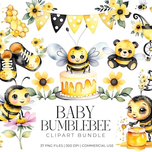 Paquete de imágenes prediseñadas de abejorro bebé, imágenes prediseñadas de baby shower de abeja, gráficos PNG de baby shower de abeja, imágenes de abejas y panales, uso comercial