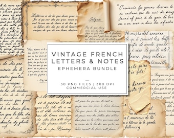 Vintage French Stationery and Notes, Antique Handwriting PNGs, Vintage Ephemera Clipart, Old Letter Overlays for Junk Journals, Scrapbooking