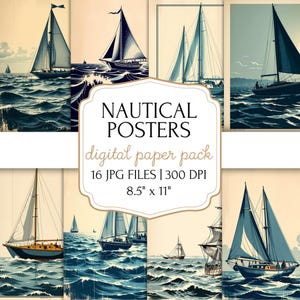 Paquete de papel digital y póster de barco náutico antiguo / Imágenes prediseñadas y material efímero de navegación marítima / Impresiones de arte digital de barcos oceánicos / Papel para álbumes de recortes