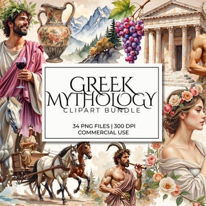 Greek Mythology Clipart Bundle | Ancient Gods, Goddesses, Heroes, Mythical Creatures, Olympus Symbols, Digital PNG for Scrapbooking Ephemera