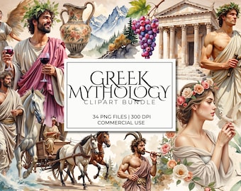 ギリシャ神話のクリップアート集 | 古代の神々、女神、英雄、神話上の生き物、オリンポスのシンボル、スクラップブッキング用デジタルPNG