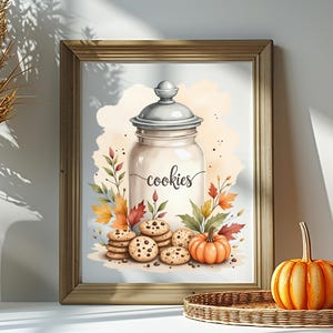 Autumn Cookie Jar Sublimation PNG | Cottagecore Fall Cookie Baking Clipart | Pumpkin & Leaf Fall Mug Design | Rustic Kitchen Baking PNG
