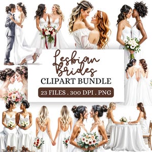Aquarell Lesben Bräute Clipart Bundle, Lesben Hochzeit Clip Art, LGBTQ Hochzeit DIY, Gay Hochzeitseinladungen, Sapphic Hochzeit Scrapbook