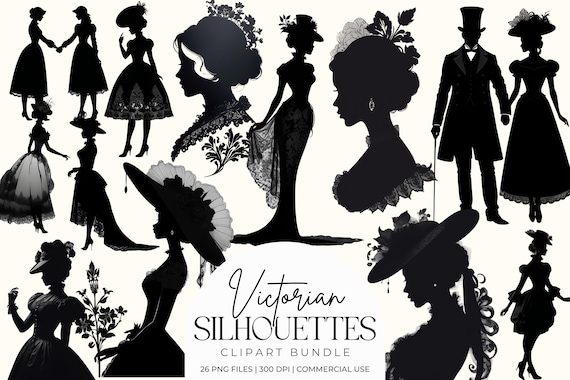 Victorian Lady Silhouette Clipart Bundle, Regency Graphics, Dark Academia PNG, Junk Journal Ephemera, Vintage Women, Scrapbook Art