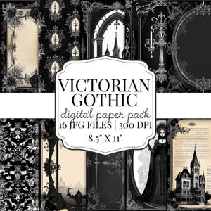Paquete de papel digital de papelería gótica victoriana: papel decorativo Dark Academia para invitaciones, cartas, diarios y álbumes de recortes (JPG)