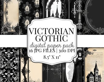 Victorian Gothic Stationery Digital Paper Pack – Dark Academia Decorative Paper for Invitations, Letters, Journaling, Scrapbook Ephemera JPG