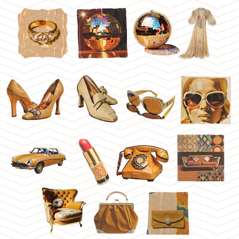 Vintage 1970s Glam Clip Art | Retro Disco & Boho Fashion PNG | 1970s ...