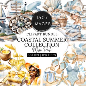 Coastal Summer Collection Mega Clipart Bundle | Coastal Grandma, Beach Vacation, Preppy Nautical Aesthetic Graphics, Ocean & Sea PNGs