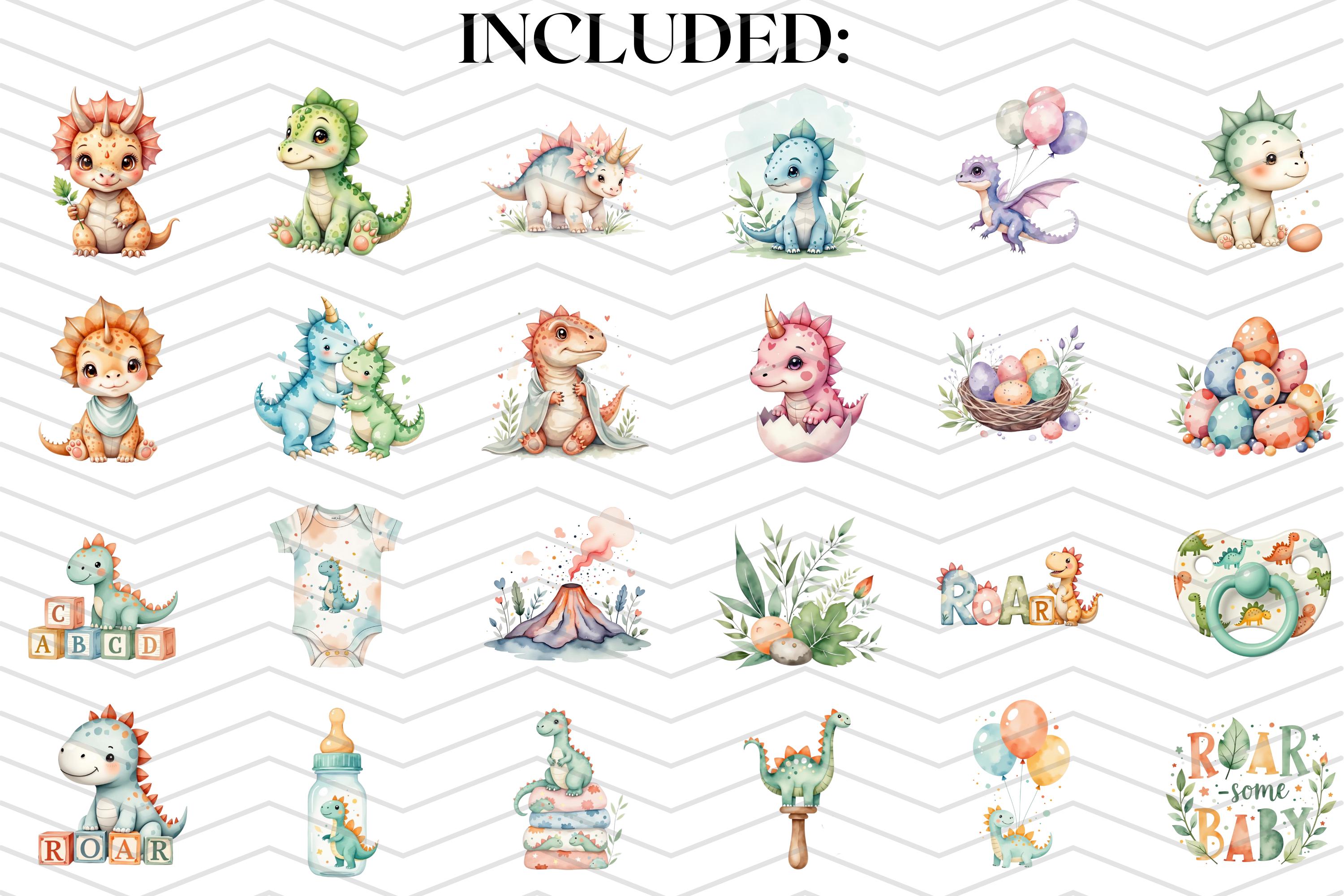 Dino Baby Clipart Bundle | Watercolor Dinosaur Nursery Clipart Set ...