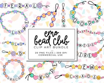 Emo Bead Club Clipart Bundle, Funny Friendship Bracelet Word Art, Short Sassy Phrases, PNG Word Art Quotes for Crafts & Sublimation Graphics