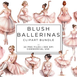 Blush Ballerinas Clipart Bundle | Elegant Watercolor Ballet Dancer Illustrations | Soft Pink Ballerina Graphics | Girly Coquette Dance PNGs