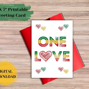 Carte de voeux One Love Carte de Saint-Valentin Coeurs d'amour Affirmation imprimable en téléchargement numérique