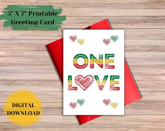 One Love Greeting Card Valentine's Day Card Love Hearts Printable Digital Download Affirmation