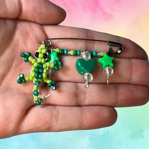 90s beaded lizard Safety Pin Charms