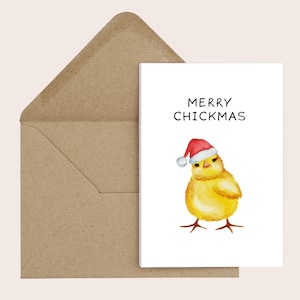 Carte de Noël poulet - joyeux poussins - poulets, rigolote, vacances, Noël 7 x 5 po. avec enveloppe marron