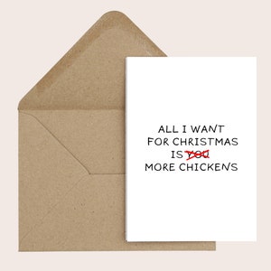 Carte de Noël de poulet - Tout ce que je veux pour Noël, c’est plus de poulets - Drôle, Vacances, Noël 7x5 » avec enveloppe brune