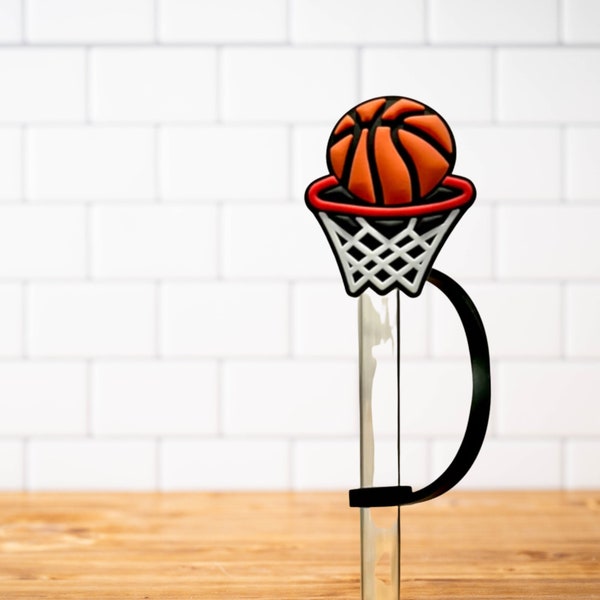 Nothing But Net Basketball Silicone Straw Topper for Travel Water Bottles and Reusable Straw Tumblers