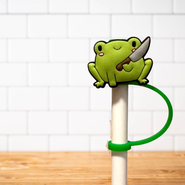 Stabby Frog Silicone Straw Topper for Travel Water Bottles and Reusable Straw Tumblers