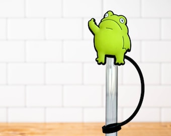 Middle Finger Frog Silicone Straw Topper for Travel Water Bottles and Reusable Straw Tumblers