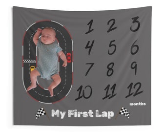 My First Lap Race Track Race Cars NASCAR Baby Milestone Tapestry for Monthly Baby Photos First Year Baby Shower Gift