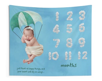 Parachuting Through the Clouds Milestone Tapestry for Monthly Baby Photos First Year Baby Shower Gift