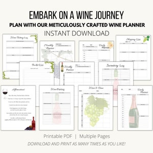 Planificador de diario de vinos Registro de degustación digital Registro de inventario Comida Maridaje de vinos Lista de deseos de bodega Planificación de eventos Rastreador diario de vinos Las mejores selecciones