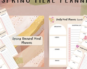 Planificador de comidas bohemio de primavera: Organizador semanal de comidas (descarga digital)