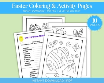 Dibujos para colorear de Pascua: Conejito y sopa de letras (Descargar PDF)