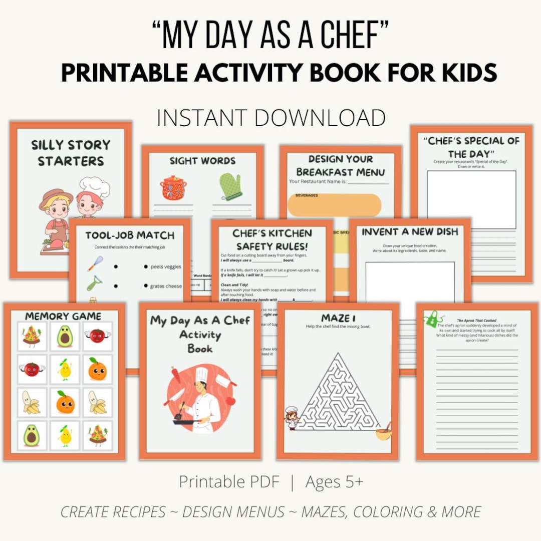 Chef Activity Book for Kids: Cooking Games & Worksheets (PDF Download ...