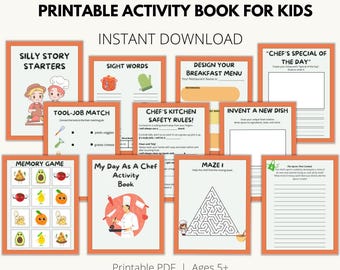 Libro de actividades de chef para niños: Juegos de cocina y fichas (Descarga en PDF, tamaño carta EE. UU.)